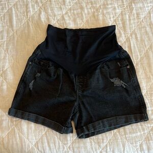 Old Navy maternity full panel black jean shorts
